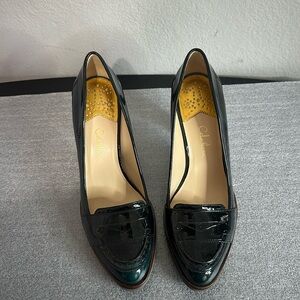 Cole Haan Nike Air Dark Green Patent Leather Penny Loafer High Heels Size 9.5